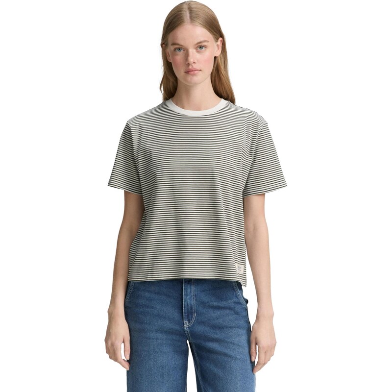 TOM TAILOR DENIM Majica temno zelena / bela