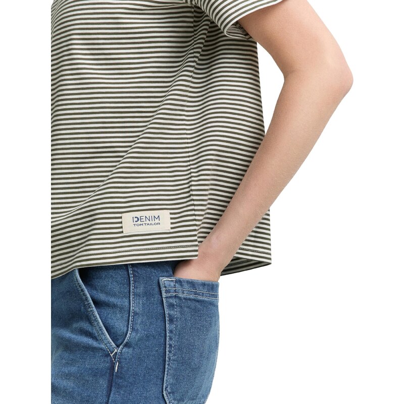 TOM TAILOR DENIM Majica temno zelena / bela