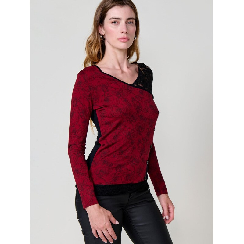 KOROSHI Majica temno rdeča / črna