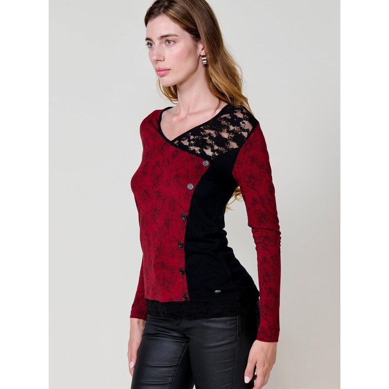 KOROSHI Majica temno rdeča / črna