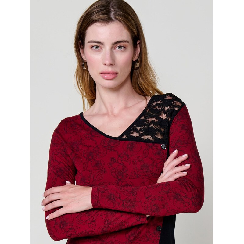 KOROSHI Majica temno rdeča / črna