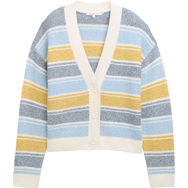 TOM TAILOR DENIM Pletena jopa svetlo modra / temno modra / gorčica / bela