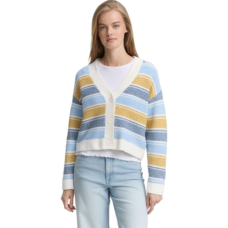 TOM TAILOR DENIM Pletena jopa svetlo modra / temno modra / gorčica / bela