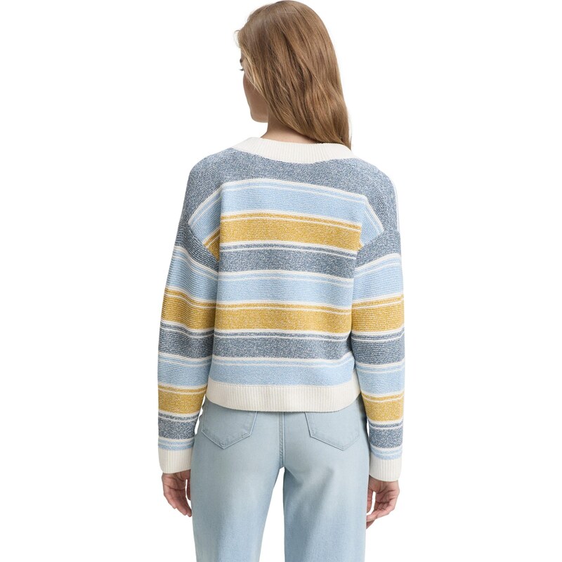 TOM TAILOR DENIM Pletena jopa svetlo modra / temno modra / gorčica / bela