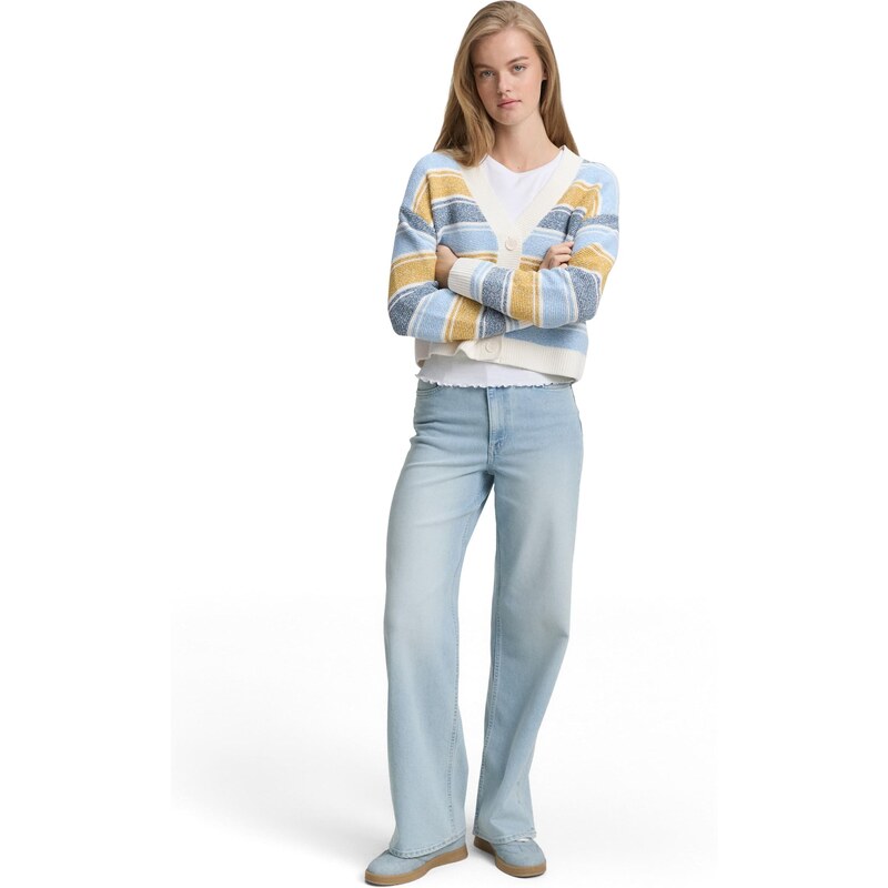 TOM TAILOR DENIM Pletena jopa svetlo modra / temno modra / gorčica / bela