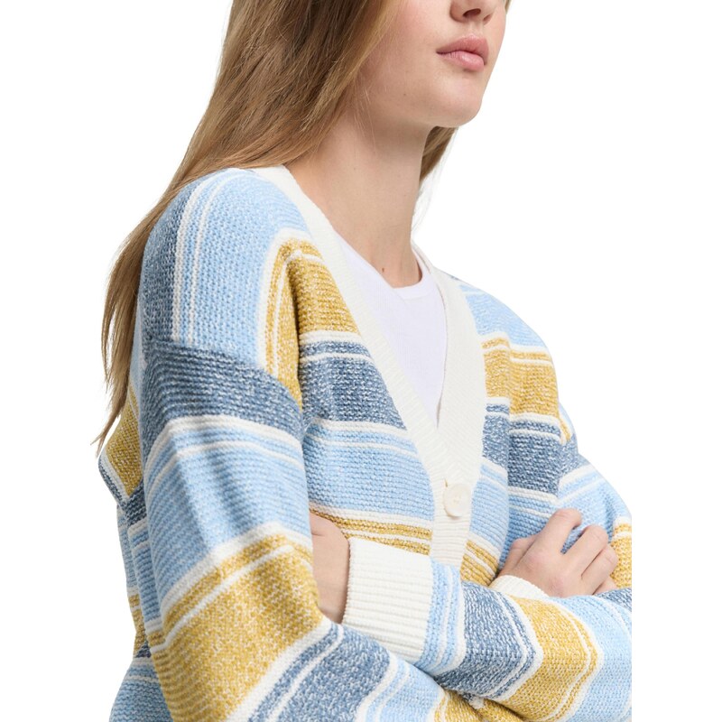 TOM TAILOR DENIM Pletena jopa svetlo modra / temno modra / gorčica / bela