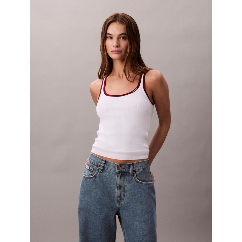 Calvin Klein Jeans Top temno rdeča / bela