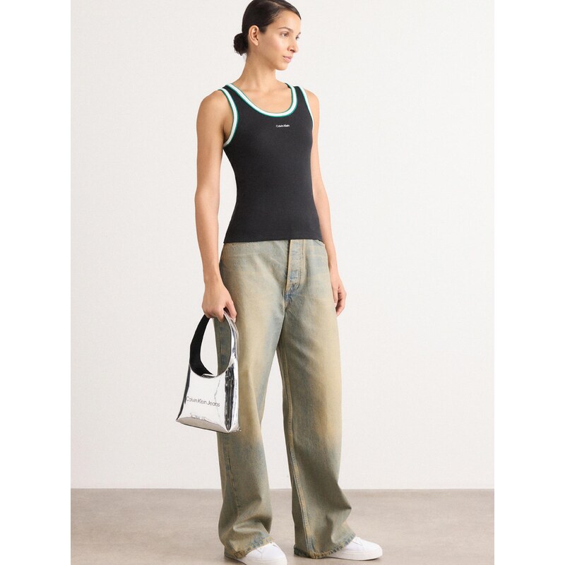 Calvin Klein Jeans Top smaragd / črna / bela