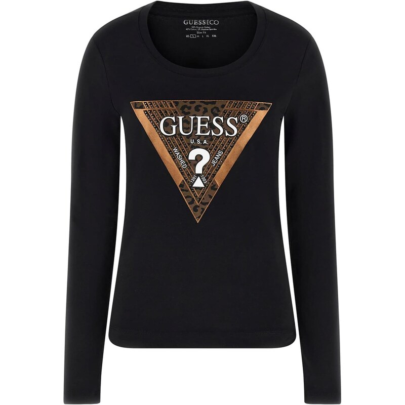 GUESS Majica temno rjava / črna / off-bela