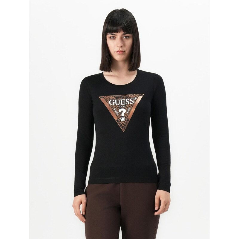 GUESS Majica temno rjava / črna / off-bela