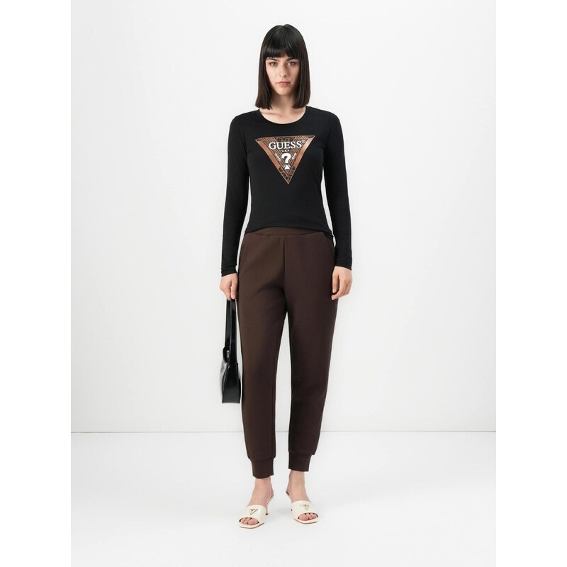 GUESS Majica temno rjava / črna / off-bela