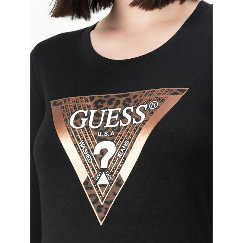 GUESS Majica temno rjava / črna / off-bela