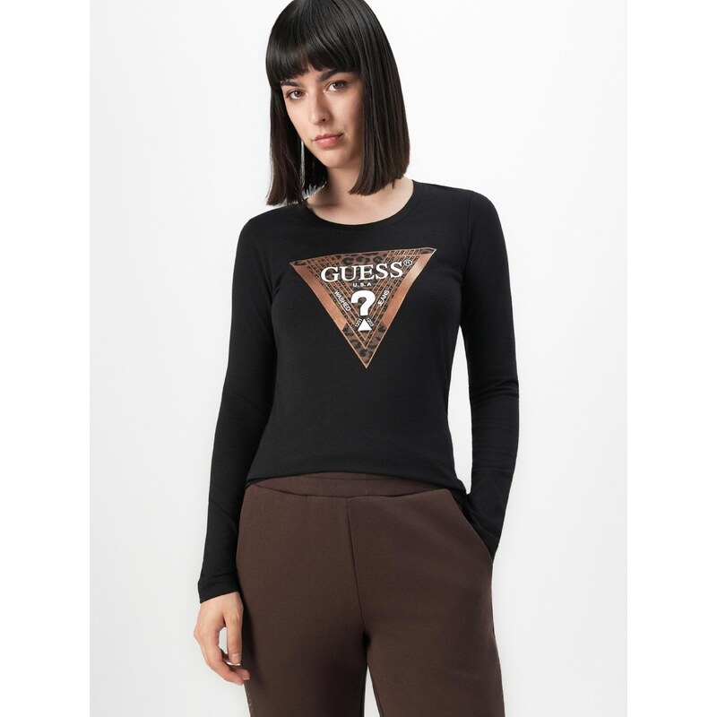 GUESS Majica temno rjava / črna / off-bela