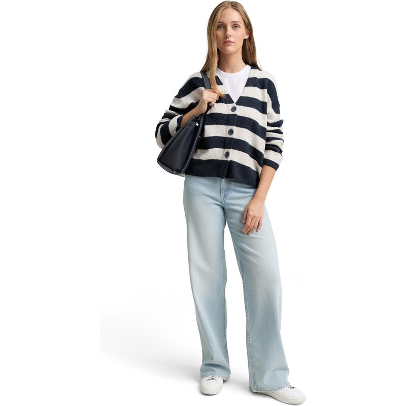 TOM TAILOR DENIM Pletena jopa kremna / mornarska