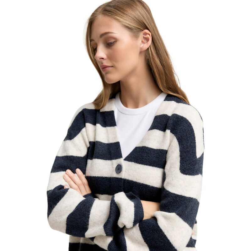 TOM TAILOR DENIM Pletena jopa kremna / mornarska