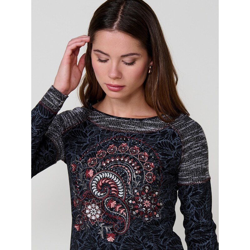 KOROSHI Majica safir / siva / rdeča / črna