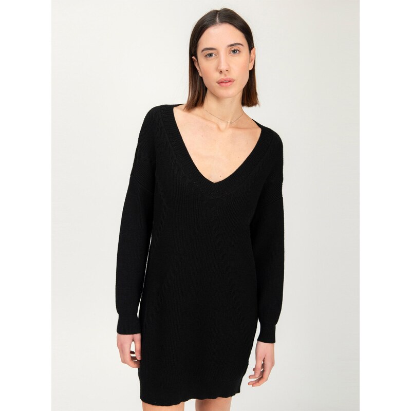 Influencer Pletena obleka črna