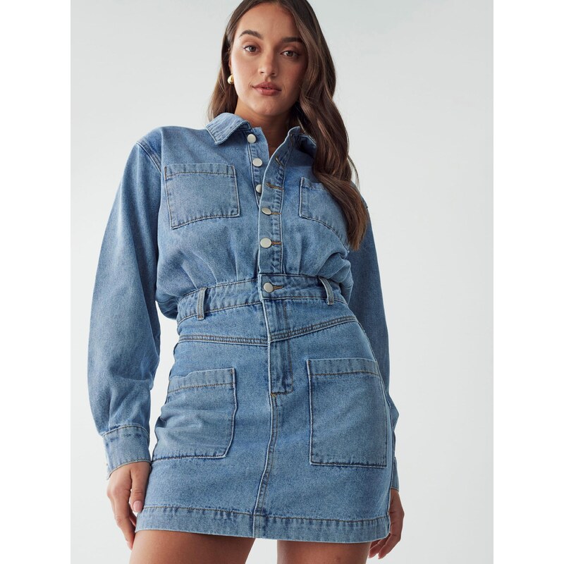 BWLDR Dolga srajca 'CANNES' moder denim