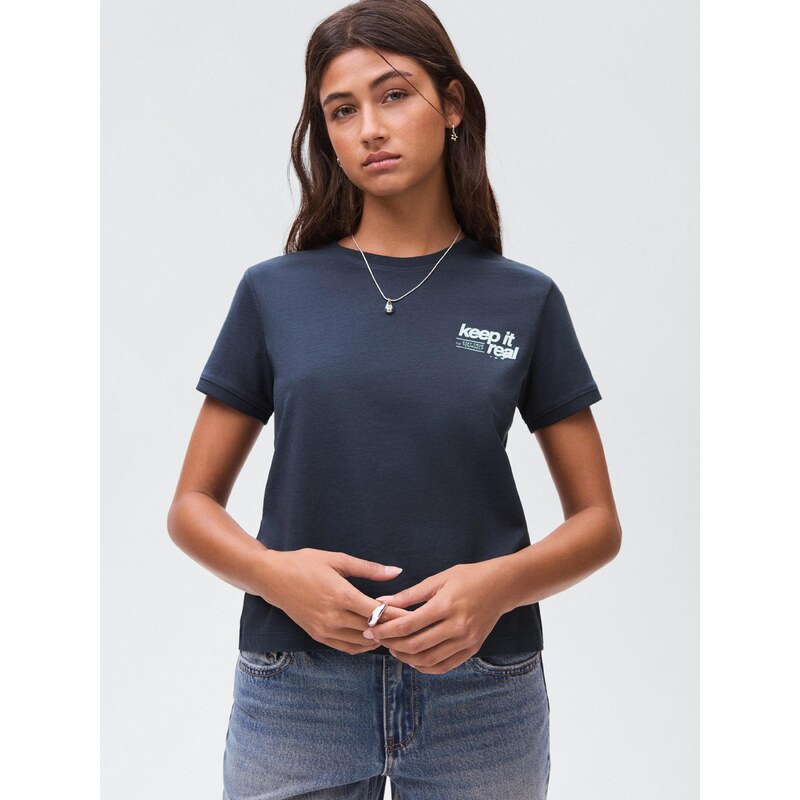 MANGO TEEN Majica 'Keep' marine / bela