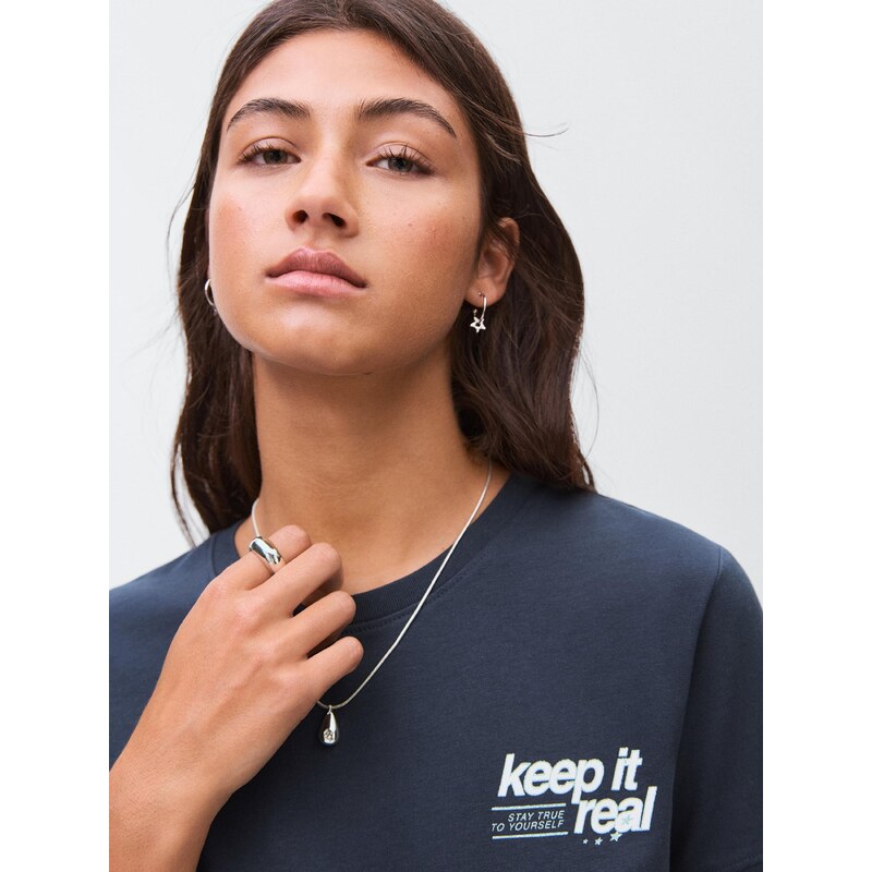 MANGO TEEN Majica 'Keep' marine / bela