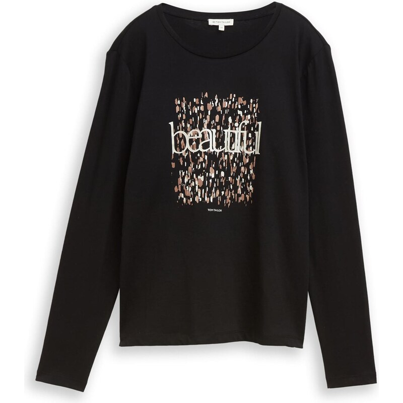 TOM TAILOR Majica kamela / črna / volneno bela