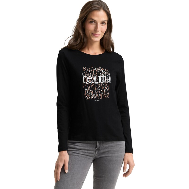 TOM TAILOR Majica kamela / črna / volneno bela