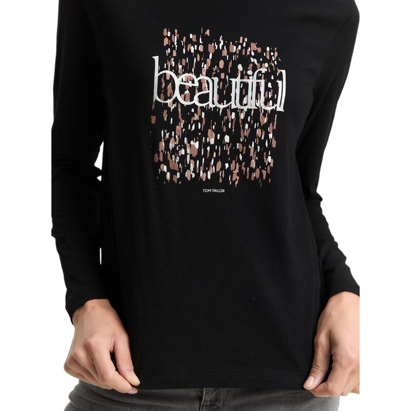 TOM TAILOR Majica kamela / črna / volneno bela