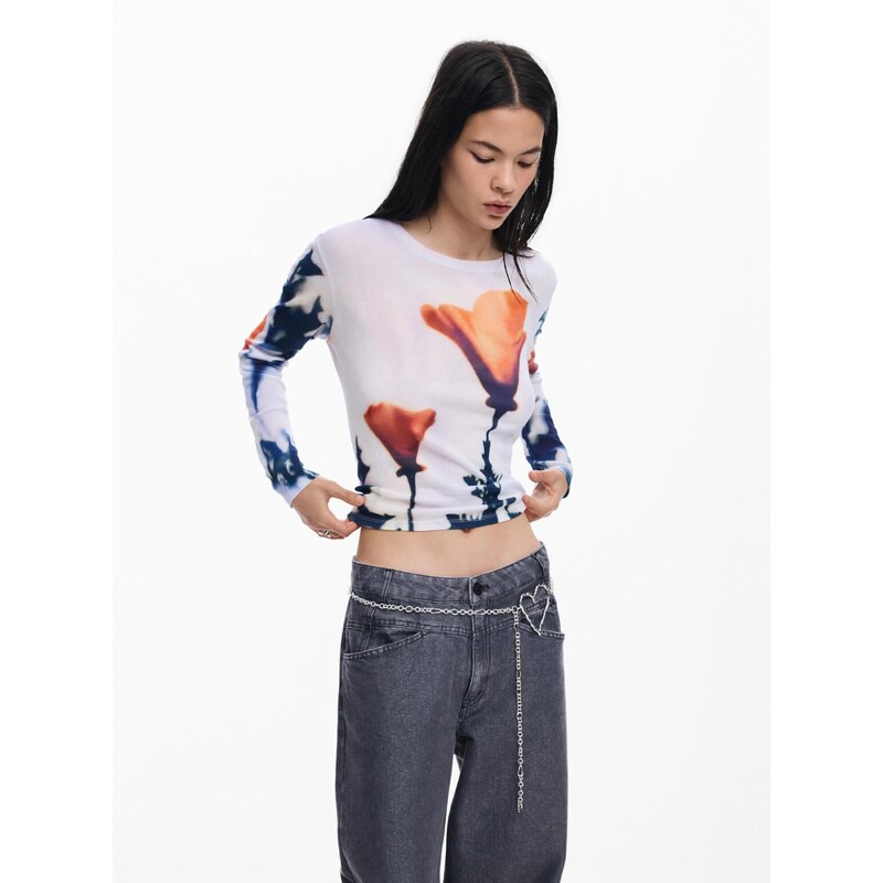 Desigual Majica 'Poppy' mornarska / korala / bela