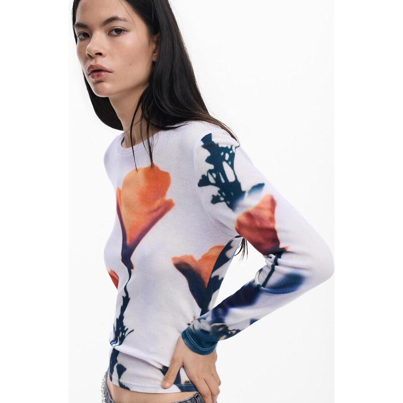 Desigual Majica 'Poppy' mornarska / korala / bela