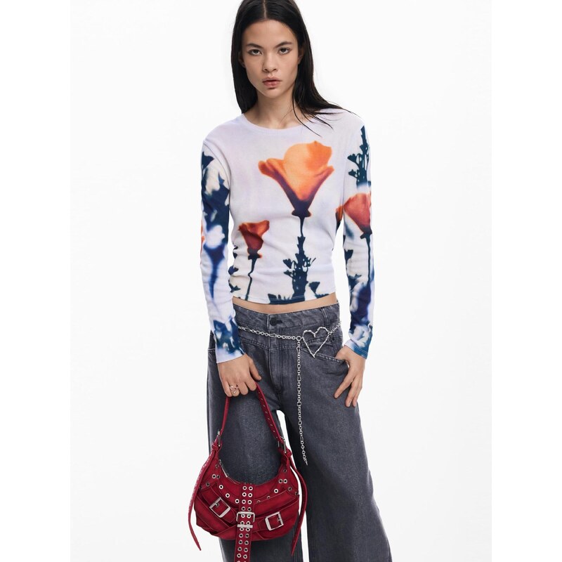 Desigual Majica 'Poppy' mornarska / korala / bela