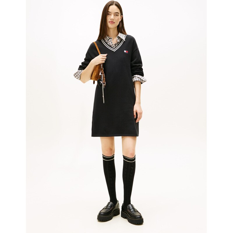 Tommy Jeans Pletena obleka rdeča / črna / bela