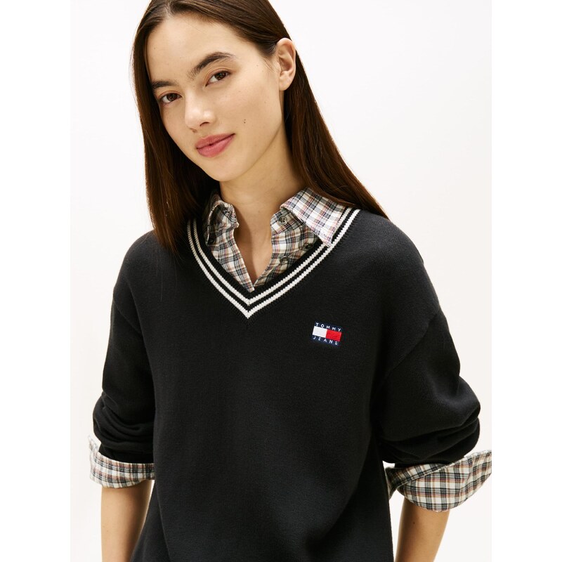 Tommy Jeans Pletena obleka rdeča / črna / bela