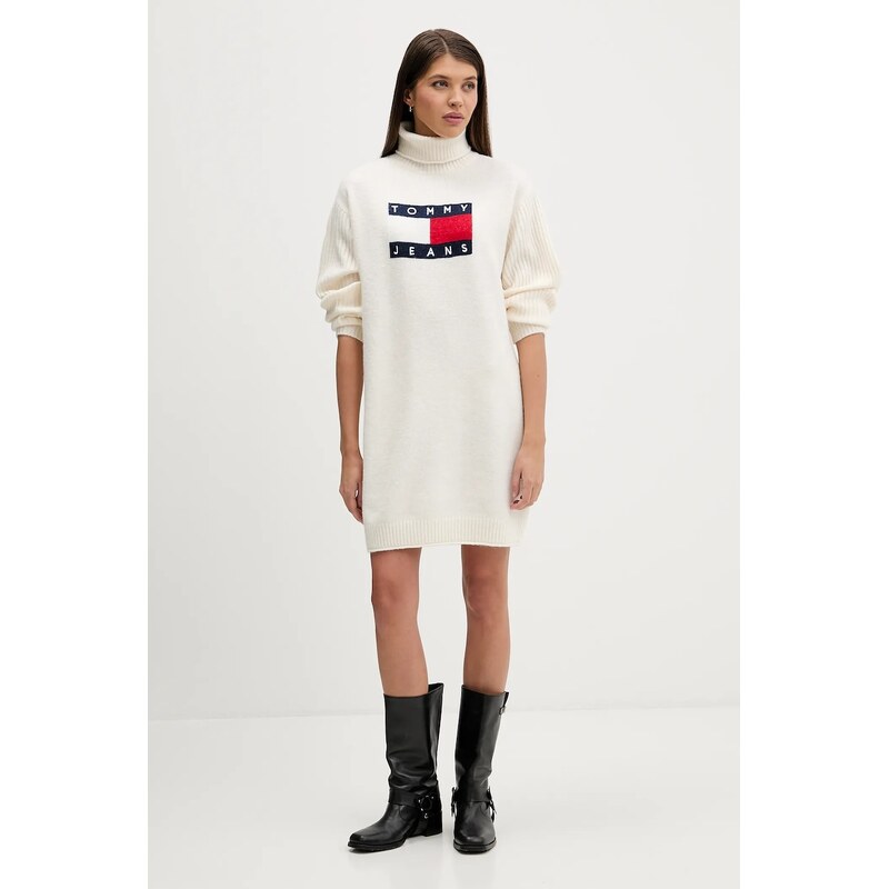 Obleka s primesjo volne Tommy Jeans