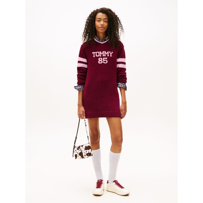 Tommy Jeans Pletena obleka orhideja / jagoda