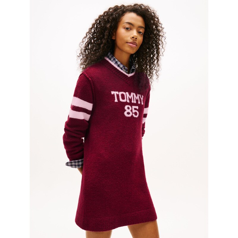 Tommy Jeans Pletena obleka orhideja / jagoda