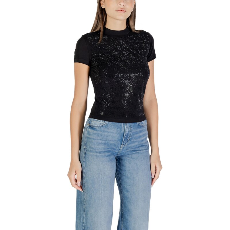 Guess črna majica s kratkimi rokavi