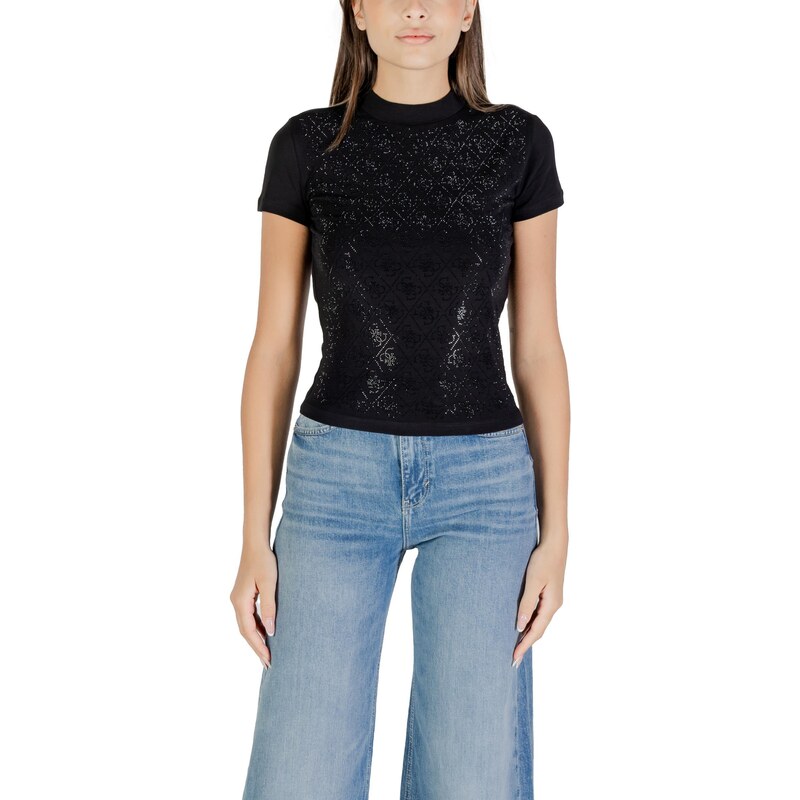 Guess črna majica s kratkimi rokavi