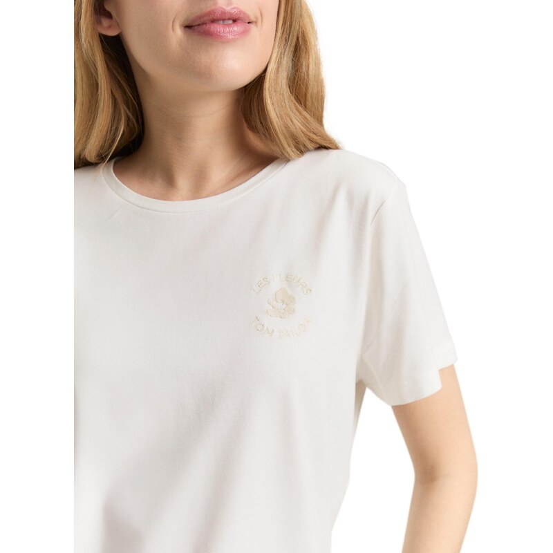 TOM TAILOR Majica svetlo bež / bela