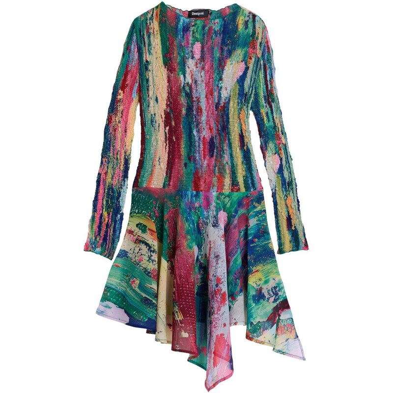 Desigual Obleka kremna / temno modra / zelena / rdeča