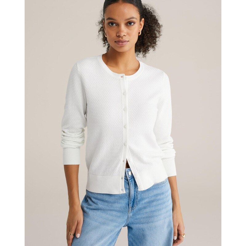 WE Fashion Pletena jopa off-bela