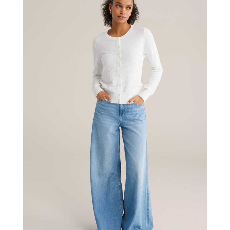 WE Fashion Pletena jopa off-bela