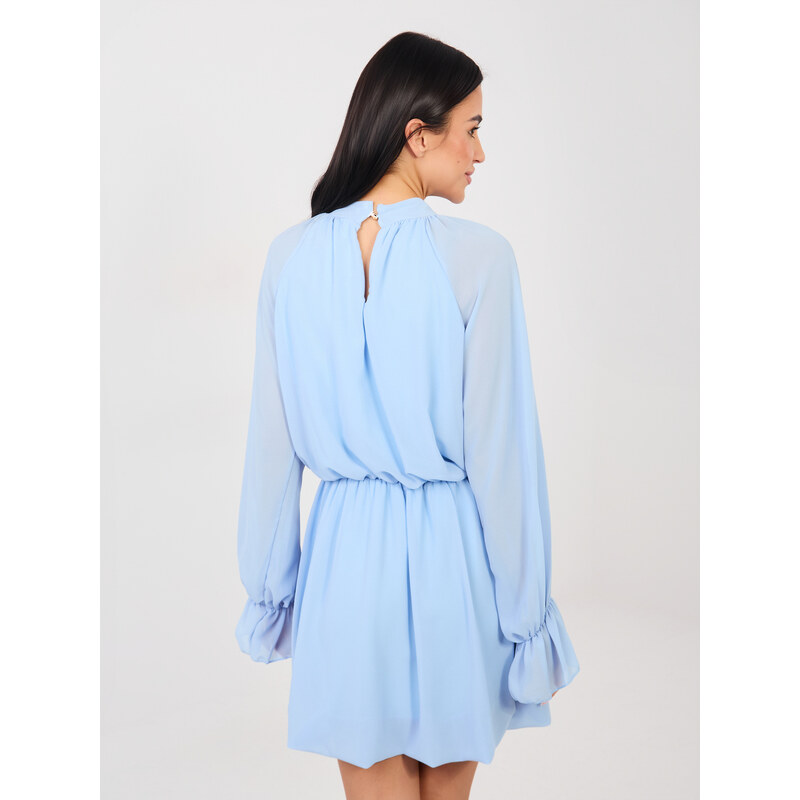 RUE PARIS Svetlo modra mini obleka z dolgimi rokavi