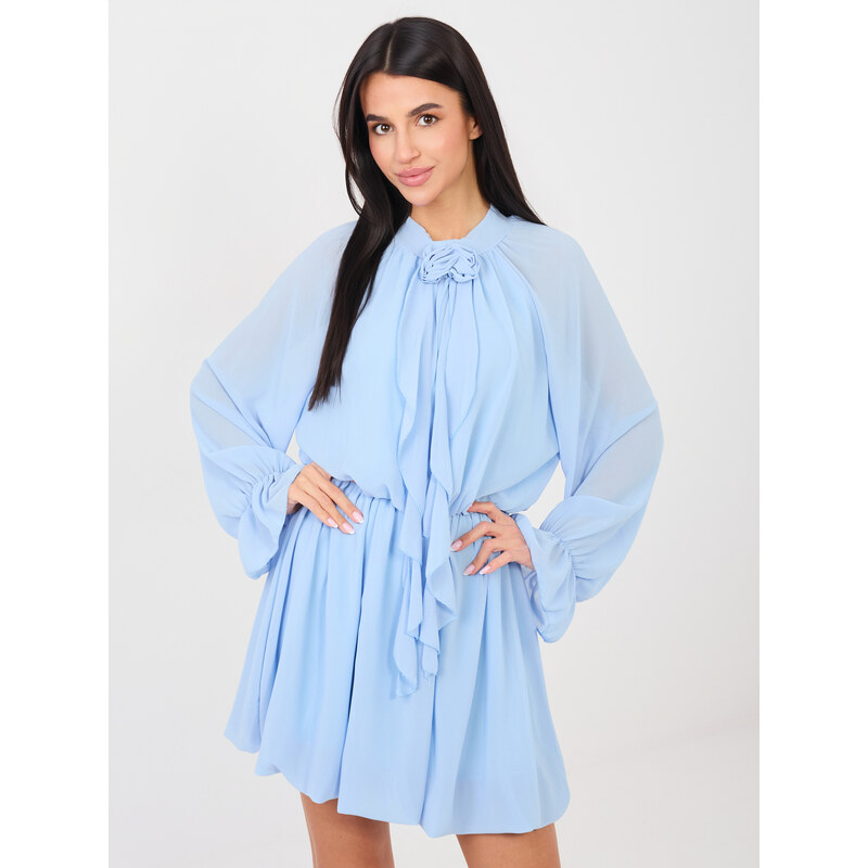 RUE PARIS Svetlo modra mini obleka z dolgimi rokavi