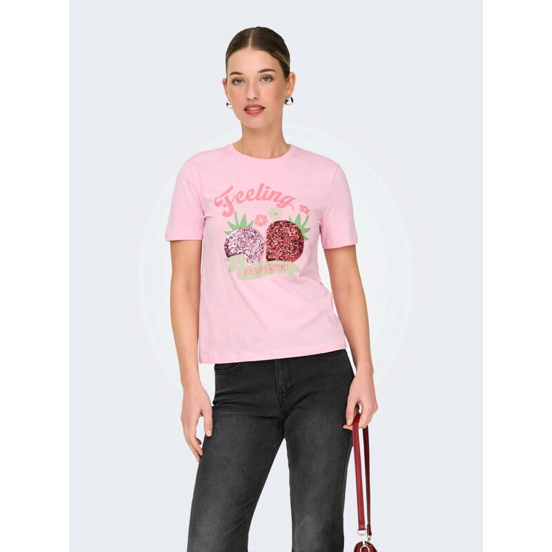 ONLY Majica 'ONLKITA' svetlo zelena / roza / svetlo roza / karminsko rdeča