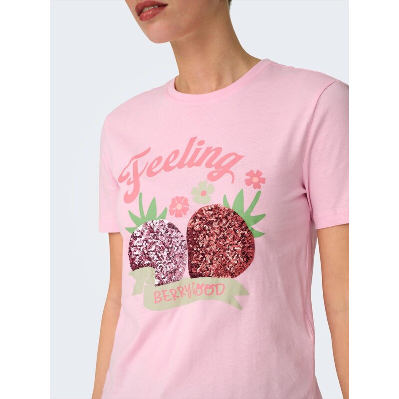 ONLY Majica 'ONLKITA' svetlo zelena / roza / svetlo roza / karminsko rdeča