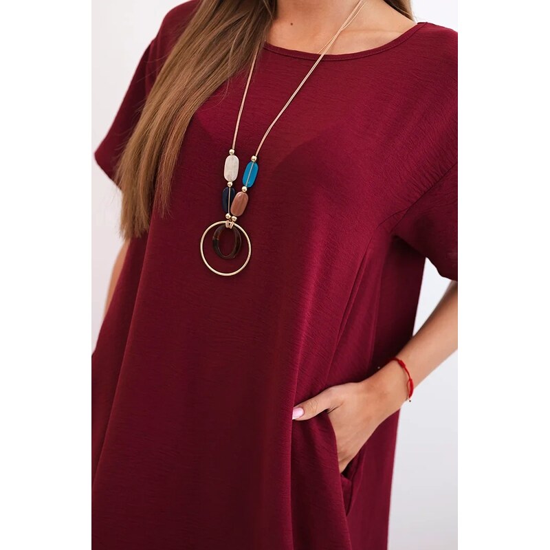 Kesi Włoski Dress with pockets and pendant burgundy