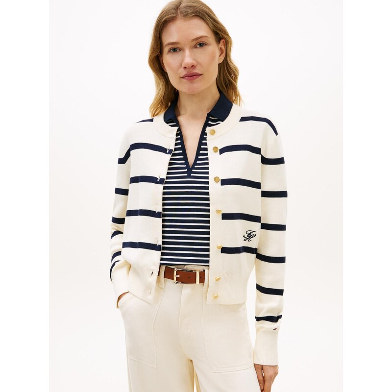 TOMMY HILFIGER Pletena jopa kremna / mornarska