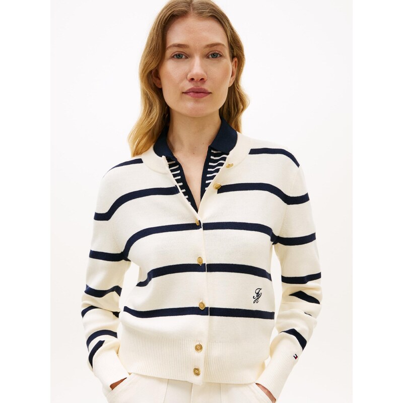 TOMMY HILFIGER Pletena jopa kremna / mornarska