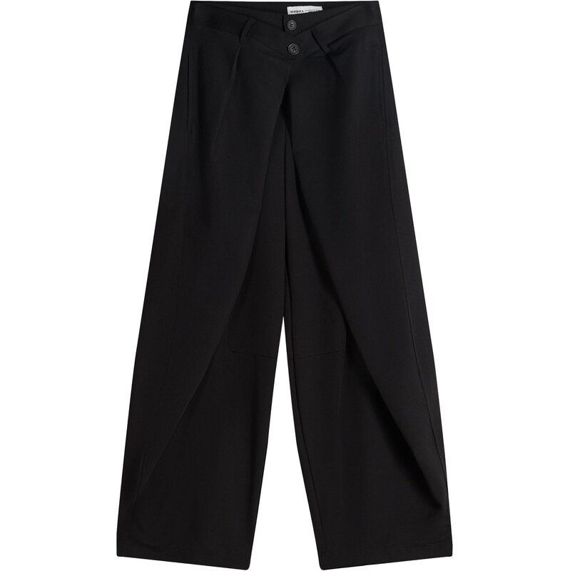 Bershka Hlače z naborki črna