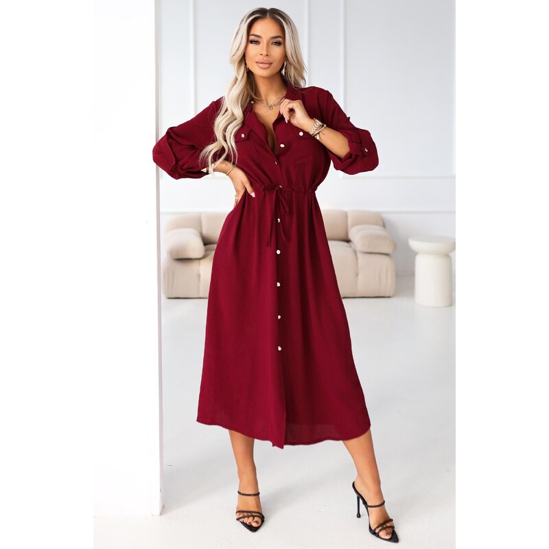 Bordo srajčna obleka Numoco Basic